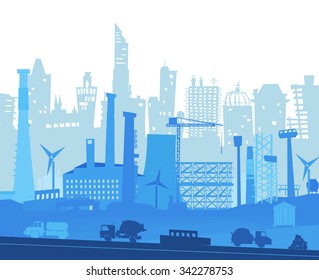 Lorries going though the city. Heavy industry concept illustration