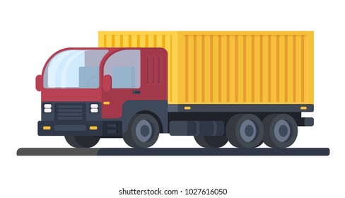 Lorry car with container. Truck for delivery object. Transportation of goods. Vector flat illustration.