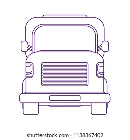 Lorry car front view. Heavy truck for transportation various objects. Road train. Front view. Line art style. Coloring book pages for adults and kids