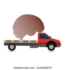 Lorry carrying a human brain, vector on white background