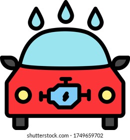 Limpieza de camiones y diseño de iconos vectores de servicio, lavado de carros y equipos de centro de detalles sobre fondo blanco, señalización del sistema de desodorización y desantivación automática
