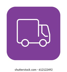 Lorry, Delivery, Shipping truck flat line icon, linear vector sign on colorful rounded square button isolated on white. Symbol, logo illustration. Flat design, pixel perfect