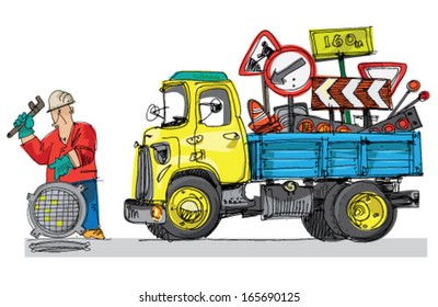 lorry full of traffic signs 