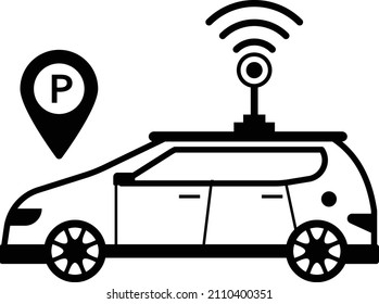 Lorry with gps Signal Vector Icon Design, Future transportation Symbol, Driver less Green Transport innovation Sign, Autonomous aerial vehicle Stock Illustration, Robot taxi Parking Point Concept, 