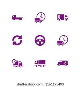 lorry icon. 9 lorry set with load, logistics delivery truck and clock and truck vector icons for web and mobile app