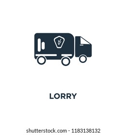 Lorry icon. Black filled vector illustration. Lorry symbol on white background. Can be used in web and mobile.