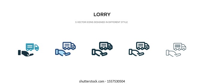 lorry icon in different style vector illustration. two colored and black lorry vector icons designed in filled, outline, line and stroke style can be used for web, mobile, ui
