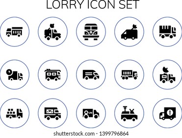 lorry icon set. 15 filled lorry icons.  Collection Of - Garbage truck, Truck, Van, Delivery truck