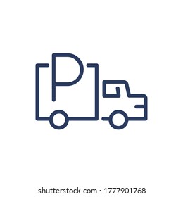 Lorry parking thin line icon. Truck, van, allowed symbol isolated outline sign. Parking, driving, transportation concept. Vector illustration symbol element for web design and apps