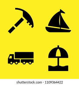 lorry, sailboat, sun umbrella and ice axe vector icon set. Sample icons set for web and graphic design