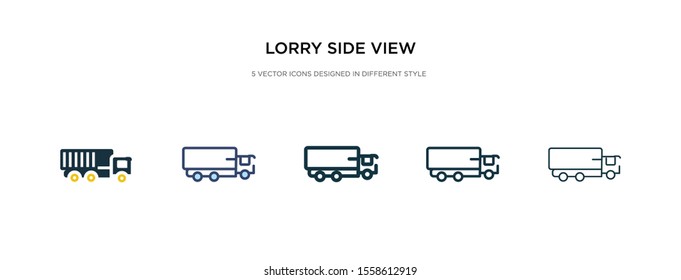 lorry side view icon in different style vector illustration. two colored and black lorry side view vector icons designed in filled, outline, line and stroke style can be used for web, mobile, ui