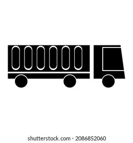 Lkw Silhouette Symbol. Schwarze Form. Klapperwagen. Containerverkehr. Geschäftskonzept. Vektorgrafik. Stockbild.