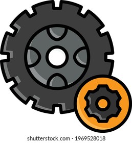 Lorry Tire with Wheel Ball Bearing Concept, Tyre Brake Disc Vector Color Icon Design, Spare Parts Shop and Auto Service Center Instruments on White background, Tyre Repair and Fix stock illustration