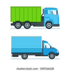 Lorry for transportation of goods and construction materials, heavy volume and weight, delivery when ordering goods. Vector illustration isolated on white background.