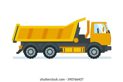 Lorry for transportation of goods and materials, heavy of weight. Vector illustration isolated on white background.