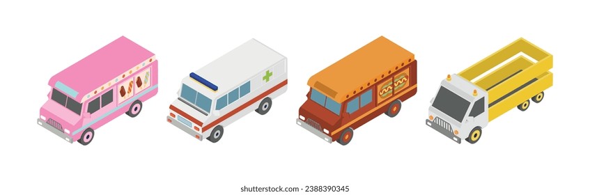 Lorry and Truck Freight Industrial Transport Isometric Vector Set