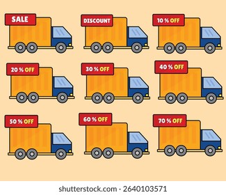 lorry or truck with sale and discount tag vector Illustration 