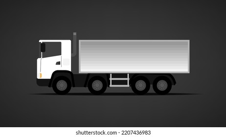 Lorry truck. Side view. Vector illustration on a black background. Cargo transportation concept.