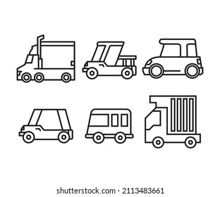 lorry truck, van and car line icons vector set