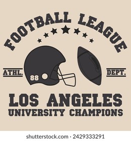 Los Aneles vintage t-shirt graphics, design, print, typography, label with football helmet. Vector