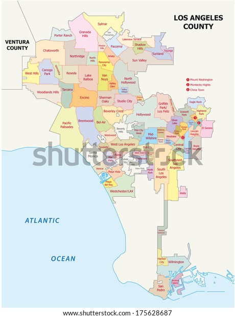 Los Angeles Administrative Map Stock Vector (Royalty Free) 175628687