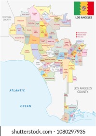 los angeles administrative and political vector map with flag