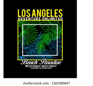 los angeles adventure unlimited ornate with leaves of plants in different colors enclosed in pictures with the words beach paradise westcoast and bestcoast