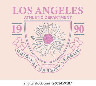 Los Angeles athletic club graphic print design for t shirt. Flower sport club vector t-shirt design. Sport logo. 
