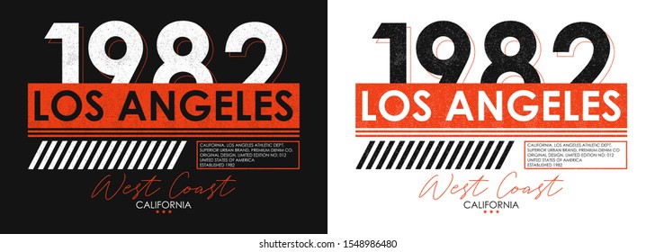 Los Angeles athletic typography for t-shirt design. Set of California t shirt print for sportswear. Athletic apparel with grunge. Vector illustration.