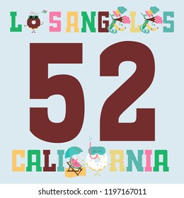 Los Angeles Athletics typography stamp, California t-shirt vector emblem graphics, vintage sport wear design illustration. Color ice cream, fruit and donuts