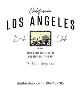 Los Angeles Beach Club Slogan Withsunset Illustration