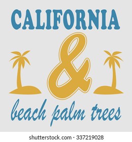 Los angeles beach palm trees typography, t-shirt graphics. Vector illustration