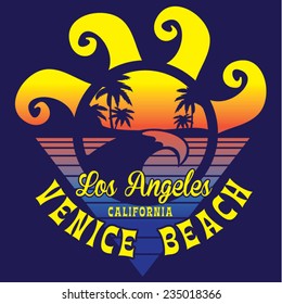 Los Angeles beach  typography, t-shirt graphics, vectors