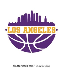 Los Angeles, CA, USA Basketball Skyline City Silhouette Vector. Basket Design Style Symbol Symbole. Sport America Ball.