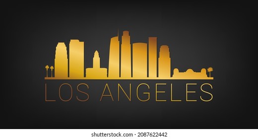 Los Angeles, CA, USA Gold Skyline City Silhouette Vector. Golden Design Luxury Style Icon Symbols. Travel and Tourism Famous Building