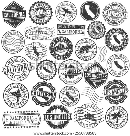 Los Angeles, CA, USA Set of Stamps. City Travel Marks. Made In Product. Design Seals Old Style Insignia.