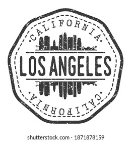 Los Angeles, CA, USA Stamp Skyline Postmark. Silhouette Postal Passport. City Round Vector Icon. Vintage Postage Design.