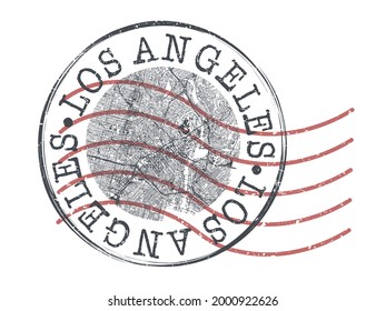 Los Angeles, CA, USA Stamp Map Postal. Silhouette Seal Roads and Streets. Passport Round Design. Vector Icon. Design Retro Travel National Symbol.