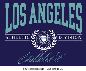 Los Angeles cali California varsity wreaf LA cute college front typography slogan design sports Varsity College USA Trending Graphic Tee t-shirt logo slogan artwork typography tote badge emblem crest 