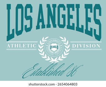 Los Angeles cali California varsity wreaf LA cute college front typography slogan design sports Varsity College USA Trending Graphic Tee t-shirt logo slogan artwork typography tote badge emblem crest 
