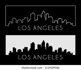 Los angeles califonia city skyline silhouette set white on black