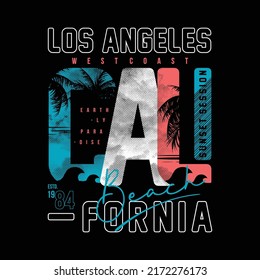 los angeles, california, abstract silhouette graphic, typography vector, beach theme illustration, good for print t shirt 