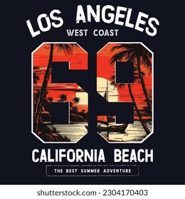 Los Angeles, california beach summer graphic typography for print , vector illustration