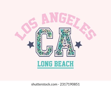 Los Angeles California College slogan slogan vector with animal leopard pattern illustration for kids - girl hoodie, tee - t shirt and sticker