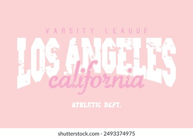 Tipografía universitaria de Los Ángeles, California. Diseño de Ilustración vectorial para moda, gráfico, estampado, camiseta, camiseta de eslogan, póster, pegatina.