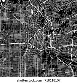 Los Angeles, California. Downtown Vector Map. City Name On A Separate Layer. Art Print Template. Black And White.