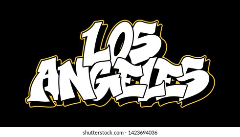 Los Angeles California Graffiti Decorative Lettering Vandal Street Art Free Wild Style On The Wall City Urban Illegal Action By Using Aerosol Spray Paint. Underground Hip Hop Type Vector Illustration.