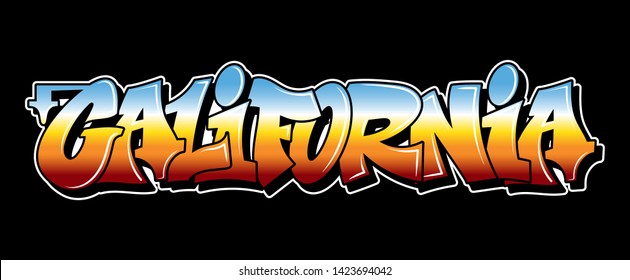 Los Angeles California Graffiti Decorative Lettering Vandal Street Art Free Wild Style On The Wall City Urban Illegal Action By Using Aerosol Spray Paint. Underground Hip Hop Type Vector Illustration.