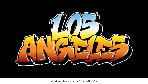 Los Angeles California Graffiti decorative lettering vandal street art free wild style the wall city urban illegal action by using aerosol spray paint  Underground hip hop type vector illustration 