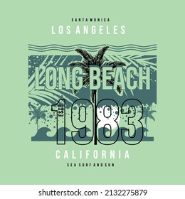 los angeles, california, long beach stylish t-shirt and apparel trendy design with palm trees silhouettes, typography, print, vector illustration